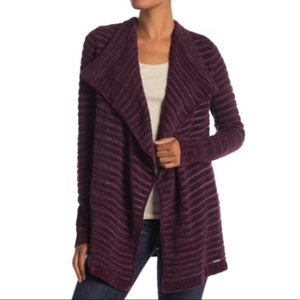 Susina Women's Purple Chenille Rib Knit Shawl Collar Open Front Cardigan sz SP